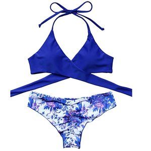 MOSHENGQI Women Front Cross Halter Push up Bikini